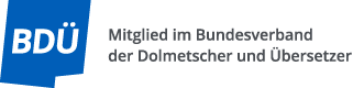 Logo mit Schriftzug: Mitglied im Bundesverband der Dolmetscher und Übersetzer